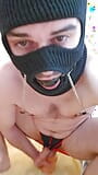 sub blixx using nipple clamps without guards, ball gag and a big dildo snapshot 10