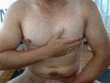 Buff Stud with Tan Marks Rubs Cum on his Nipples snapshot 6