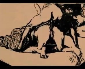 L'uomo padroneggia il culo di una donnona.
