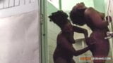 Amateur lesbian make-out in public shower changing room snapshot 10