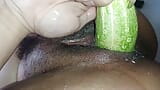 CLOSEUP of the slut's creamy pussy that ejaculates on her thick cucumber snapshot 9