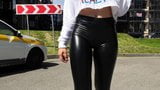 Blonde slut is showing her leather leggings ass in public!!! snapshot 8