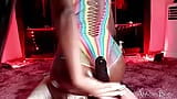 Naughty librarian wearing rainbow colored lingerie found the biggest she could find to stretch her pussy with - 12-inch monster  snapshot 9