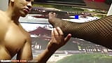 Blonde tranny in fishnet pantyhose gets her asshole licked snapshot 7