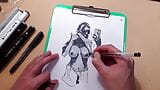 Quick sketch of a sexy girl with big boobs, sketch markers, real time snapshot 14