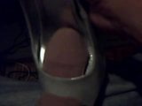 Jacking off with a peep toe high heel with nylon on my cock snapshot 8