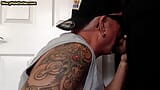 Gloryhole tattooed DILF sucks BFs cock in private amateur BJ snapshot 10