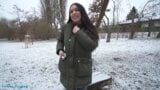 Public Agent Spanish Brunette Flashes Big Natural Tits in the Snow snapshot 6