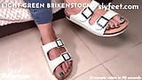 Green Birkenstocks footjob with a huge cumshot on them snapshot 2