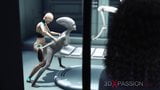 Female sex android plays with an alien in the sci-fi lab snapshot 13