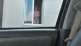 Neighbor taxi driver from looks at neighbor MILF who washes window of apartment naked. Nude in public snapshot 8