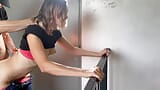 Wife gets public creampie in stairwell while husband films and watches snapshot 10