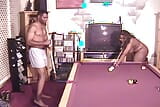 Chubby ebony MILF enjoys two cocks after pool game snapshot 3