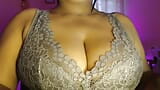 Young sister-in-law slowly opened her bra and rubbed her naked boobs with her hands, showing her nipples. snapshot 5