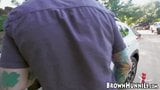 Ebony teen with curly hair Cecilia Lion outdoor doggy fucked snapshot 2