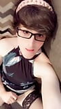 Nerdy Femboy in Glasses Lifts Dress To Play snapshot 7