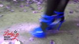 Lady L sexy walking with extreme bluek high heels. snapshot 5