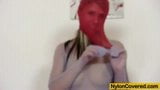 Hot blonde red spandex mask on her face snapshot 10