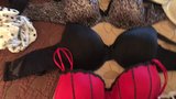 Stroking with dozen of wifes bras and some panties snapshot 10