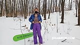 Horny snowboarder girl became hot and she undressed on a snowy slope snapshot 1