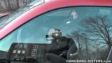 Car slut Nikki and cum loving women suck cock in the car salon. snapshot 3