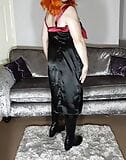 Sexy crossdresser red and black satin dress snapshot 8