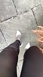 Walking in heels and latex leggings snapshot 3