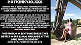 Hotkinkyjo in sexy pink dress take bottle in ass & anal prolapse at the sand mine excavator snapshot 1