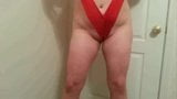 Lateshay big tits red bikini strip snapshot 2