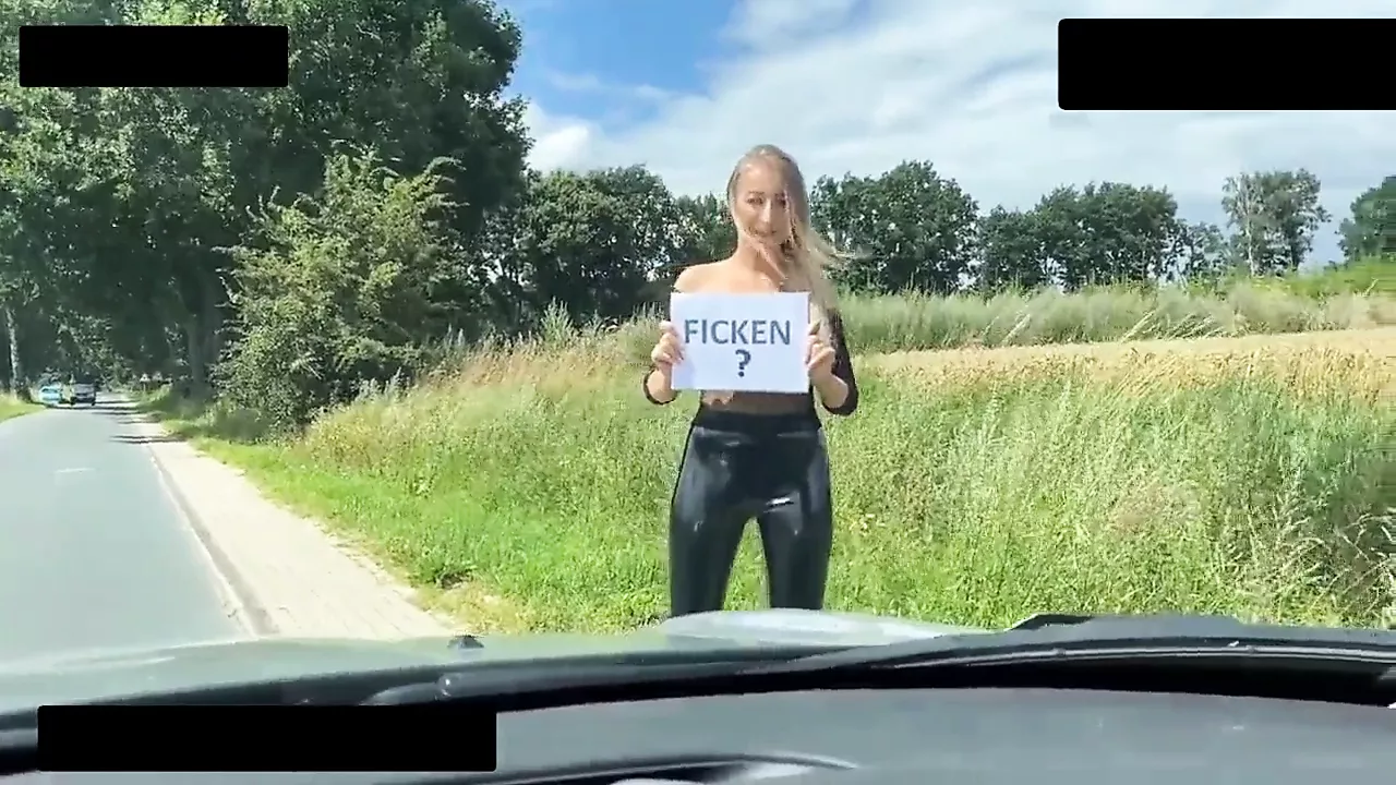 Free watch & Download Blonde German slut in leather leggings has public sex