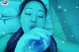 Saturn Squirt, cyan and pink with hairy pussy masturbation, with pussy cream. snapshot 4