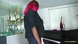 His ebony piano teacher gets on her knees and enthusiastically sucks his big black cock snapshot 3