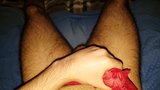 Hairy arab guy cums in sexy rose red lace thong snapshot 3