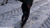 Risky outdoor sex in a public park almost caught winter edition in freezing cold snapshot 1