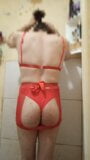 Boy wearing sexy red women's lingerie snapshot 10