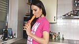 Russian nataly gold rubs her hole with carrot in the kitchen snapshot 8