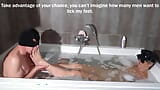 In the bath, my submissive in a chastity cage takes care of my feet snapshot 2