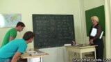 Old blonde teacher takes it from both sides snapshot 1