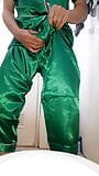 Crossdresser masturbate and cum wearing shiny satin pajamas snapshot 10