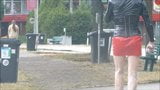 patent leather miniskirt crossdresser, plasticpant in public snapshot 2