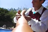 Superb German blonde seducing a hard pecker in the backyard snapshot 5