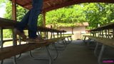 Jessi in boots, Sperrys, ballet flats messing around dancing snapshot 2