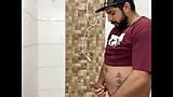 Squirting cum, bearded in a cap alone in the bathroom having fun in the handjob until cumming a lot - Rodrik Dick snapshot 10