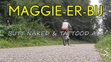 MAGGIE-ER-BIJ buttnaked & tattood ass on bicycle in a forest snapshot 1
