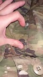 Army Specialist jerks off in boxers borrowed from his sarge and shoots a load of cum on his uniform snapshot 15