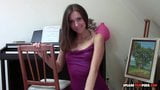 Brunette princess does a striptease with a chair snapshot 2