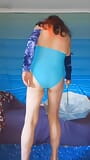 Trialing my new blue polkadot swimsuit it's very tight and just feels so nice ,ready for the beach and sunbathing snapshot 4