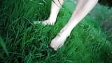 Jon Arteen in short shorts walks on grass barefoot, shows his boy soles, smiles for you  Boy foot fetish, sexy twink on grass, n snapshot 6