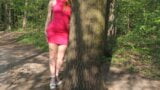 A bitch in a red dress seduces me in the woods. snapshot 4