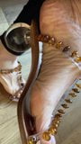 Asian mature feet soles in open heels snapshot 4
